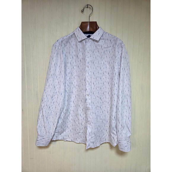 Alex Vando Shirt Mens Large White Blue Print Long Sleeve Button Front Casual - Picture 2 of 7